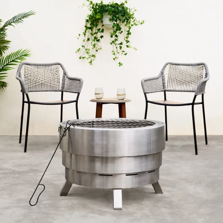 Teamson Home Felix 25" Outdoor Collapsible Stainless Steel Wood Burning Fire Pit with Carrying Case