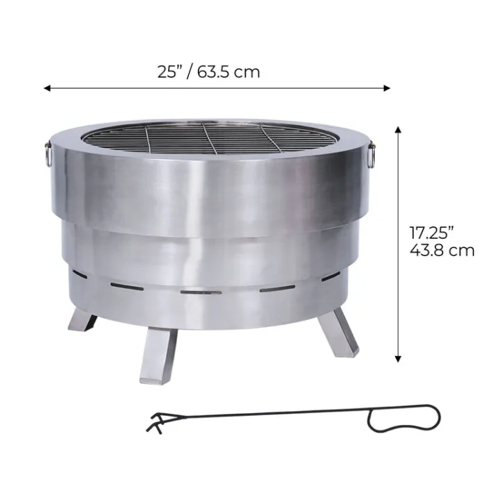 Teamson Home Felix 25" Outdoor Collapsible Stainless Steel Wood Burning Fire Pit with Carrying Case