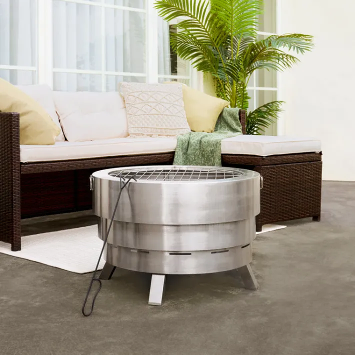 Teamson Home Felix 25" Outdoor Collapsible Stainless Steel Wood Burning Fire Pit with Carrying Case