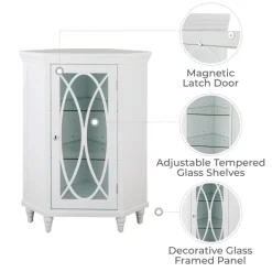 Teamson Home Florence Corner Floor Cabinet with Decorative Glass Paneled Door, White- FINAL SALE
