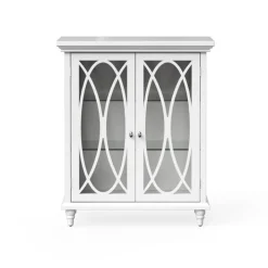 Teamson Home Florence Freestanding Two-Door Floor Cabinet with Decorative Glass Panels, White
