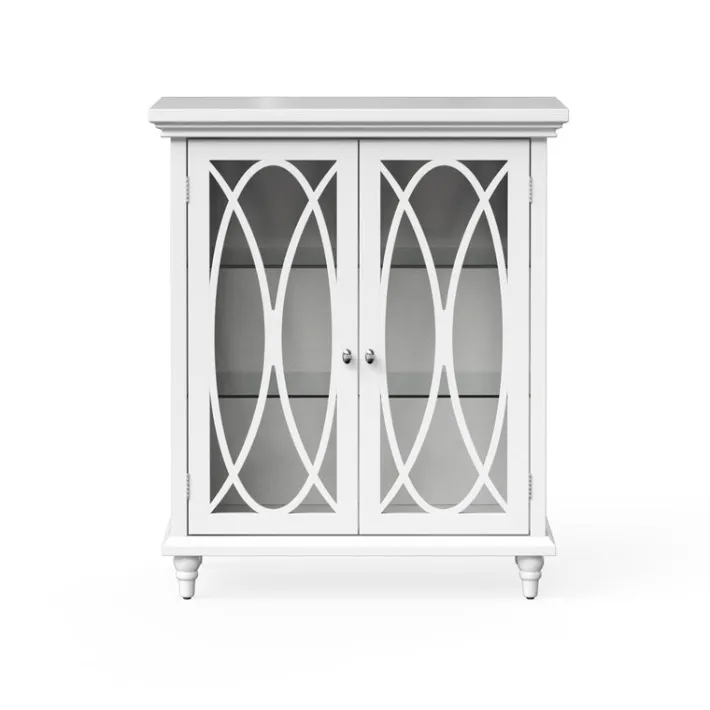Teamson Home Florence Freestanding Two-Door Floor Cabinet with Decorative Glass Panels, White