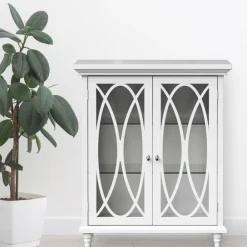 Teamson Home Florence Freestanding Two-Door Floor Cabinet with Decorative Glass Panels, White