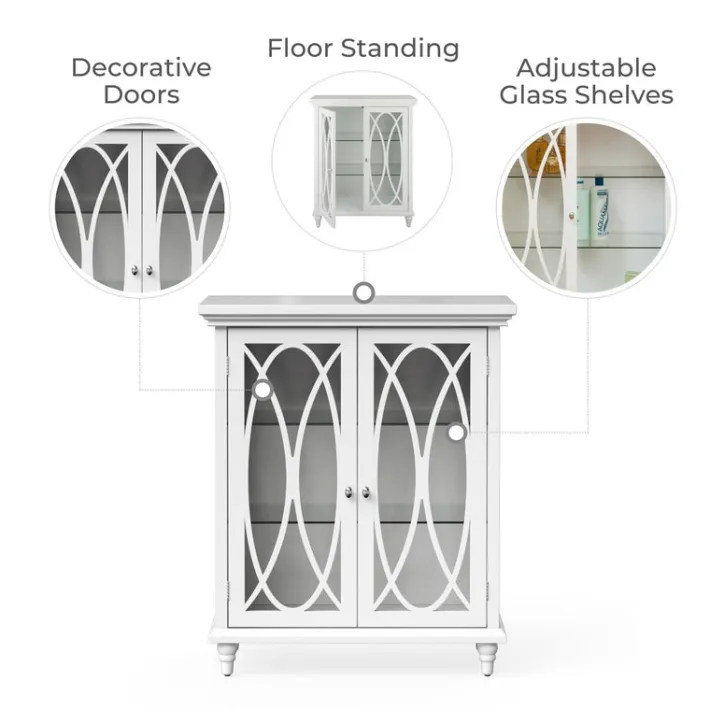 Teamson Home Florence Freestanding Two-Door Floor Cabinet with Decorative Glass Panels, White