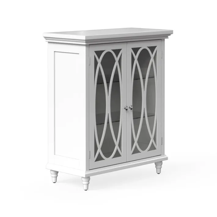 Teamson Home Florence Freestanding Two-Door Floor Cabinet with Decorative Glass Panels, White