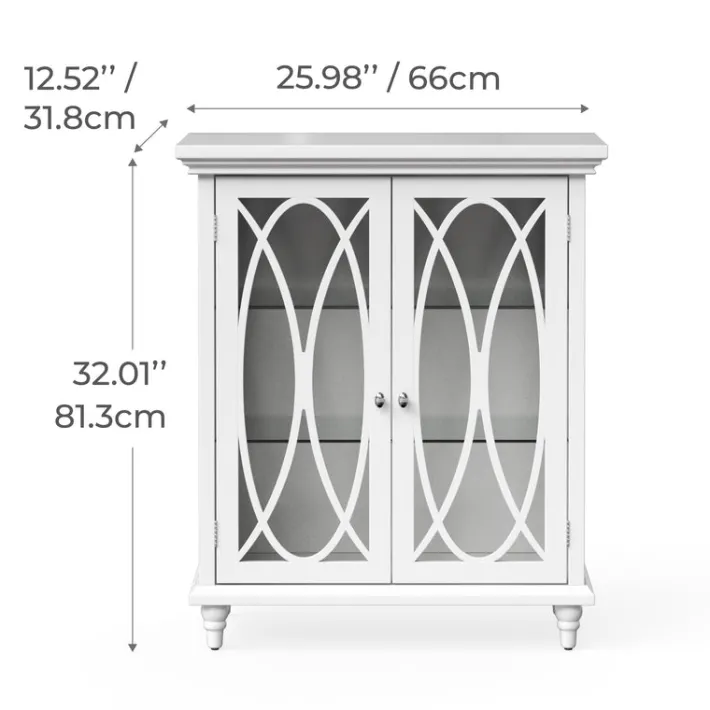 Teamson Home Florence Freestanding Two-Door Floor Cabinet with Decorative Glass Panels, White