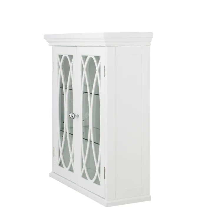 Teamson Home Florence Removable Two-Door Wall Cabinet with Decorative Glass Panels, White