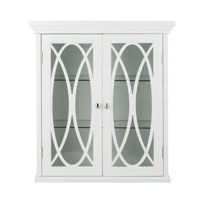 Teamson Home Florence Removable Two-Door Wall Cabinet with Decorative Glass Panels, White