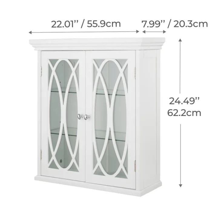 Teamson Home Florence Removable Two-Door Wall Cabinet with Decorative Glass Panels, White