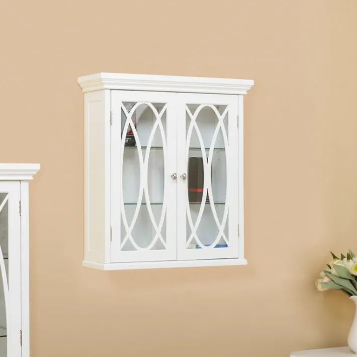 Teamson Home Florence Removable Two-Door Wall Cabinet with Decorative Glass Panels, White