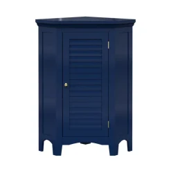 Teamson Home Glancy Corner Floor Cabinet with Faux Louvered Door, Navy