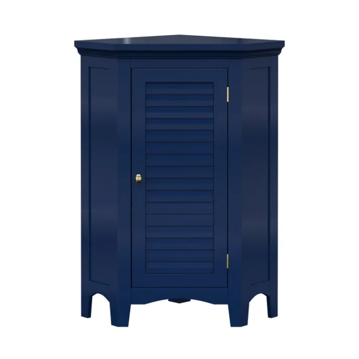 Teamson Home Glancy Corner Floor Cabinet with Faux Louvered Door, Navy