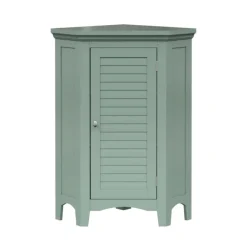 Teamson Home Glancy Corner Floor Cabinet with Faux Louvered Door, Sage Green