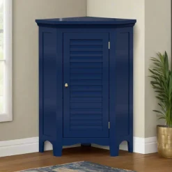 Teamson Home Glancy Corner Floor Cabinet with Faux Louvered Door, Navy