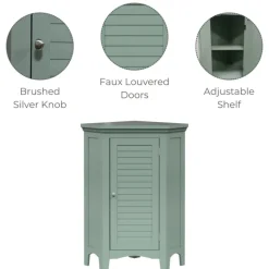 Teamson Home Glancy Corner Floor Cabinet with Faux Louvered Door, Sage Green