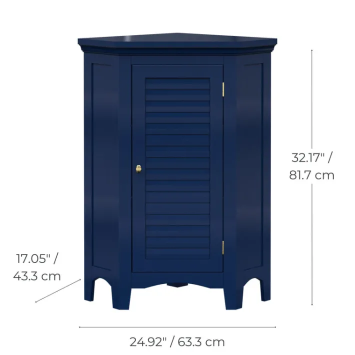 Teamson Home Glancy Corner Floor Cabinet with Faux Louvered Door, Navy