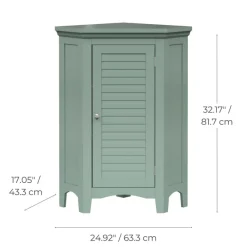 Teamson Home Glancy Corner Floor Cabinet with Faux Louvered Door, Sage Green