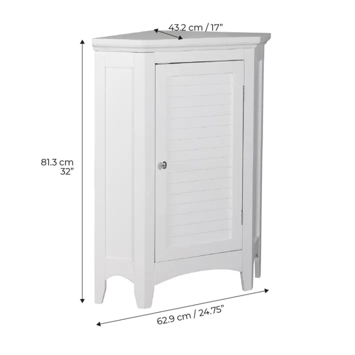 Teamson Home Glancy Freestanding Corner Floor Cabinet with Faux Louvered Door, White