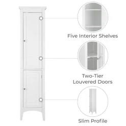 Teamson Home Glancy Freestanding Linen Tower with Two Faux Louvered Doors, White