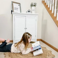 Teamson Home Glancy Freestanding Two-Door Floor Cabinet with Faux Louvered Doors, White- FINAL SALE