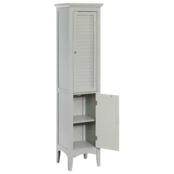 Teamson Home Glancy Freestanding Linen Tower with Two Faux Louvered Doors, Gray- FINAL SALE