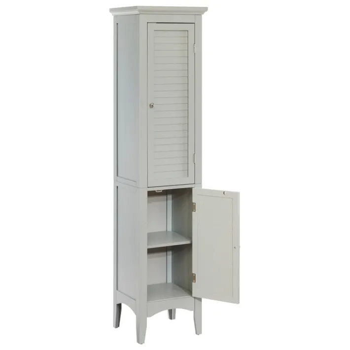 Teamson Home Glancy Freestanding Linen Tower with Two Faux Louvered Doors, Gray- FINAL SALE