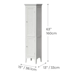 Teamson Home Glancy Freestanding Linen Tower with Two Faux Louvered Doors, White