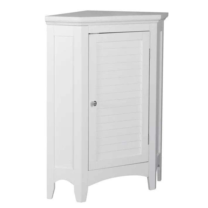 Teamson Home Glancy Freestanding Corner Floor Cabinet with Faux Louvered Door, White
