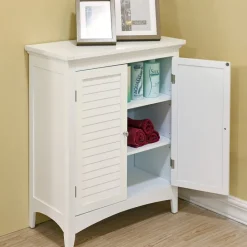 Teamson Home Glancy Freestanding Two-Door Floor Cabinet with Faux Louvered Doors, White- FINAL SALE