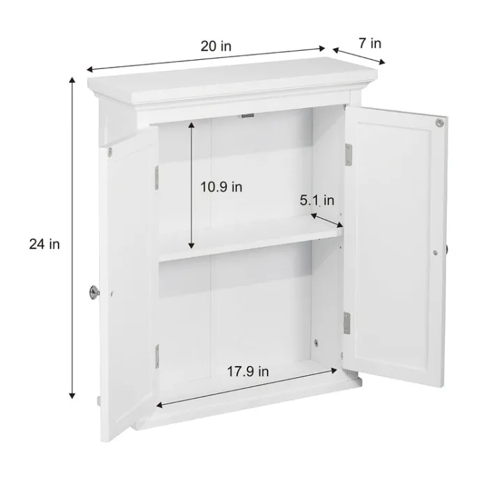 Teamson Home Glancy Removable Two-Door Wall Cabinet with Faux Louvered Doors, White