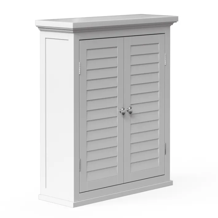 Teamson Home Glancy Removable Two-Door Wall Cabinet with Faux Louvered Doors, White