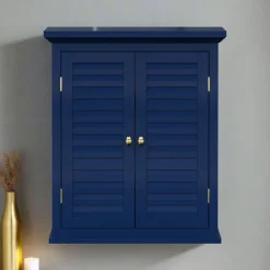 Teamson Home Glancy Two-Door Faux Louvered Removable Wall Cabinet, Navy