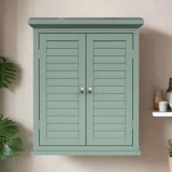 Teamson Home Glancy Two-Door Faux Louvered Removable Wall Cabinet, Sage Green