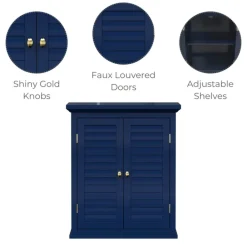 Teamson Home Glancy Two-Door Faux Louvered Removable Wall Cabinet, Navy