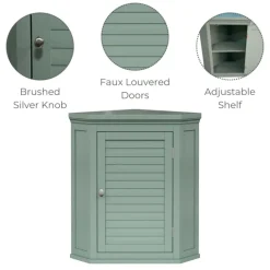 Teamson Home Glancy Two-Door Removable Corner Wall Cabinet, Sage Green