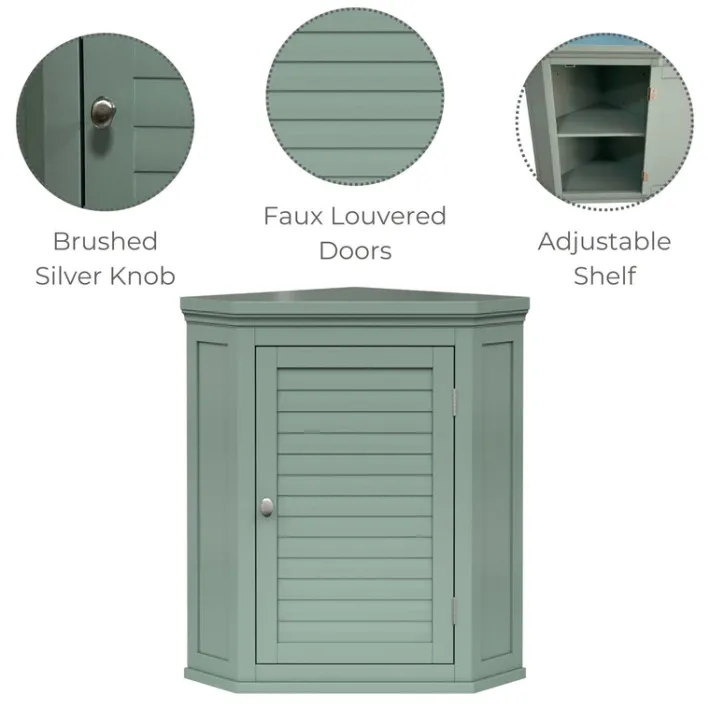 Teamson Home Glancy Two-Door Removable Corner Wall Cabinet, Sage Green