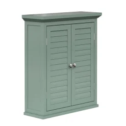 Teamson Home Glancy Two-Door Faux Louvered Removable Wall Cabinet, Sage Green