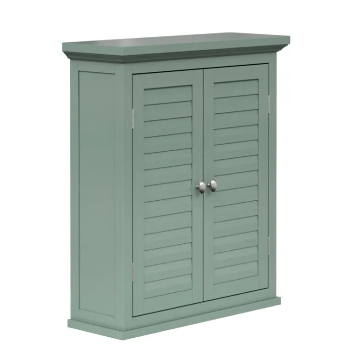 Teamson Home Glancy Two-Door Faux Louvered Removable Wall Cabinet, Sage Green