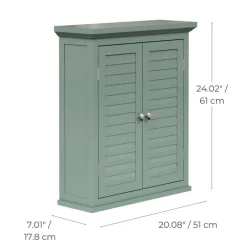 Teamson Home Glancy Two-Door Faux Louvered Removable Wall Cabinet, Sage Green