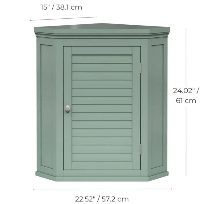 Teamson Home Glancy Two-Door Removable Corner Wall Cabinet, Sage Green