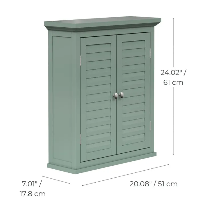Teamson Home Glancy Two-Door Faux Louvered Removable Wall Cabinet, Sage Green