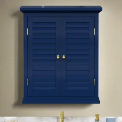 Teamson Home Glancy Two-Door Faux Louvered Removable Wall Cabinet, Navy