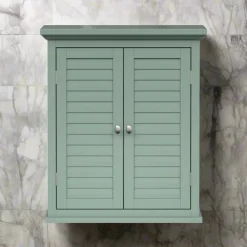 Teamson Home Glancy Two-Door Faux Louvered Removable Wall Cabinet, Sage Green