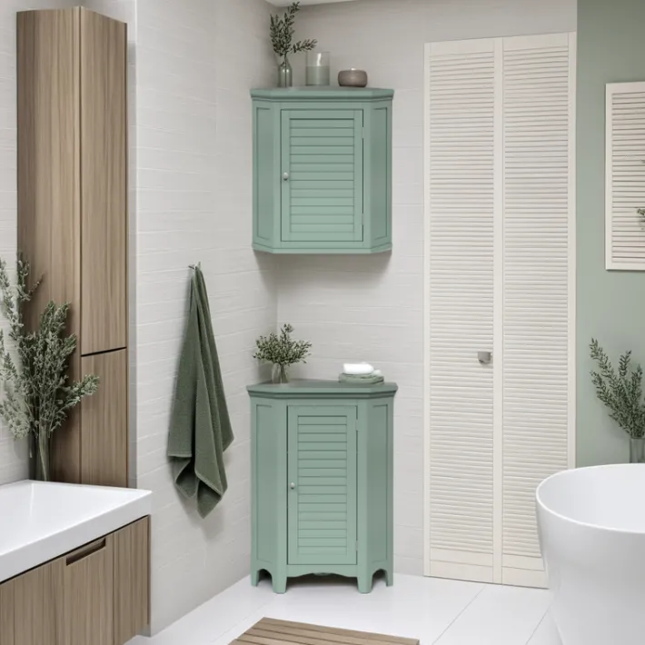Teamson Home Glancy Two-Door Removable Corner Wall Cabinet, Sage Green