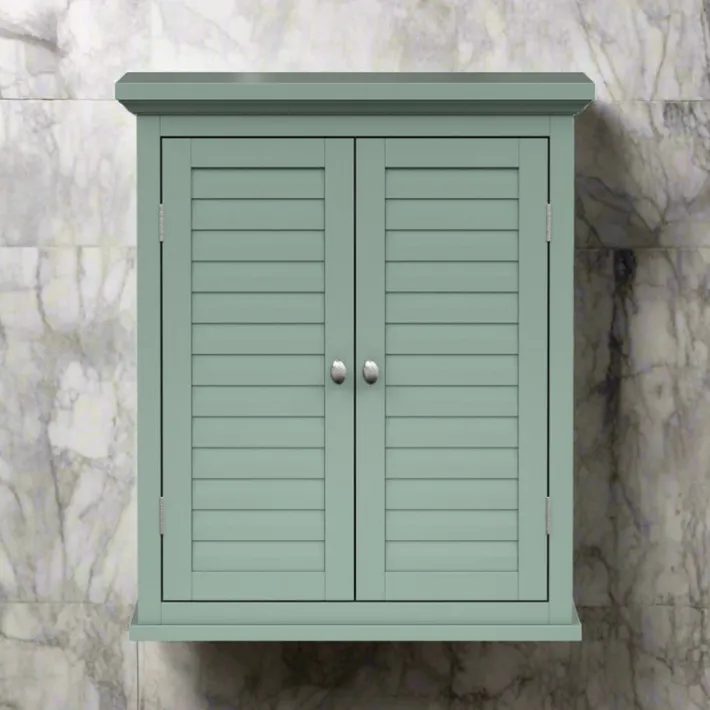 Teamson Home Glancy Two-Door Faux Louvered Removable Wall Cabinet, Sage Green