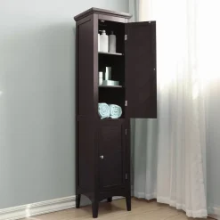 Teamson Home Glancy Wooden Tall Tower Cabinet with Storage, Dark Brown- FINAL SALE