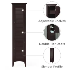 Teamson Home Glancy Wooden Tall Tower Cabinet with Storage, Dark Brown- FINAL SALE