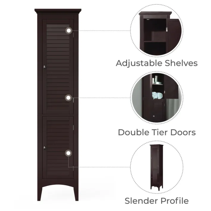 Teamson Home Glancy Wooden Tall Tower Cabinet with Storage, Dark Brown- FINAL SALE