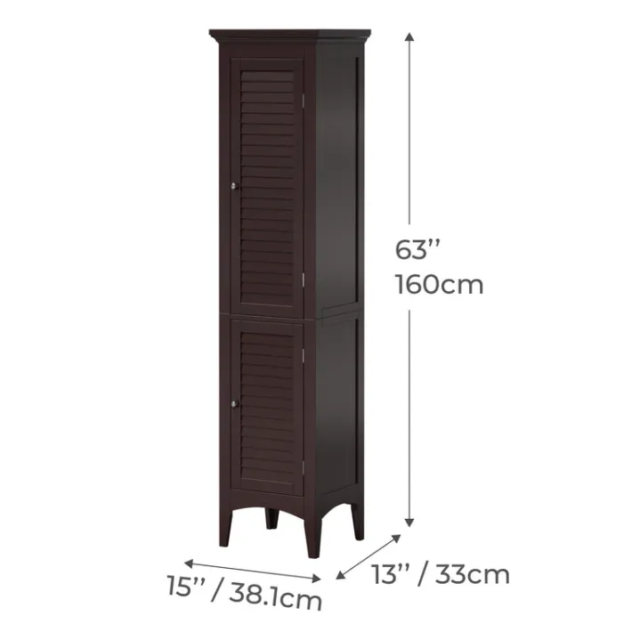 Teamson Home Glancy Wooden Tall Tower Cabinet with Storage, Dark Brown- FINAL SALE