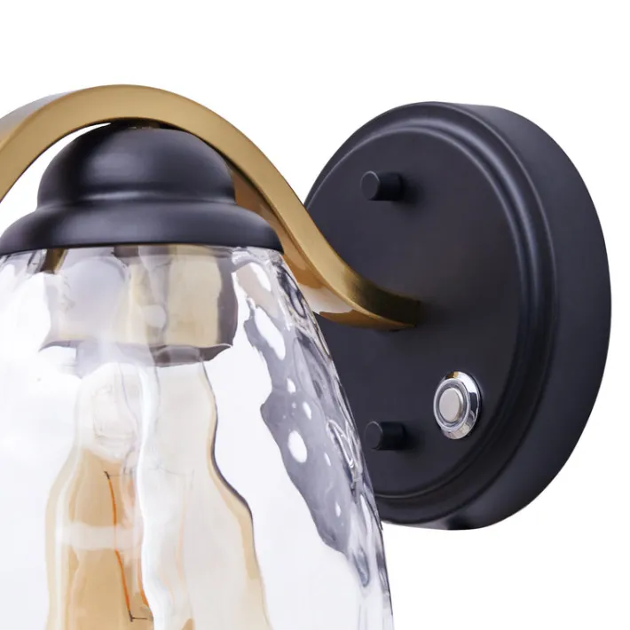 Teamson Home Heidi Dimmable 1-Light Armed Wall Sconce with 3-Stage Touch Dimmer, Black/Brass- FINAL SALE